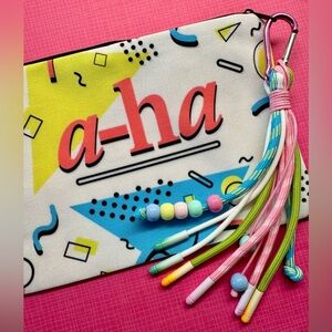 New A-ha Band Retro 80s Style Makeup Cosmetic Tech Pencil Bag w/ Keychain - 8.5”